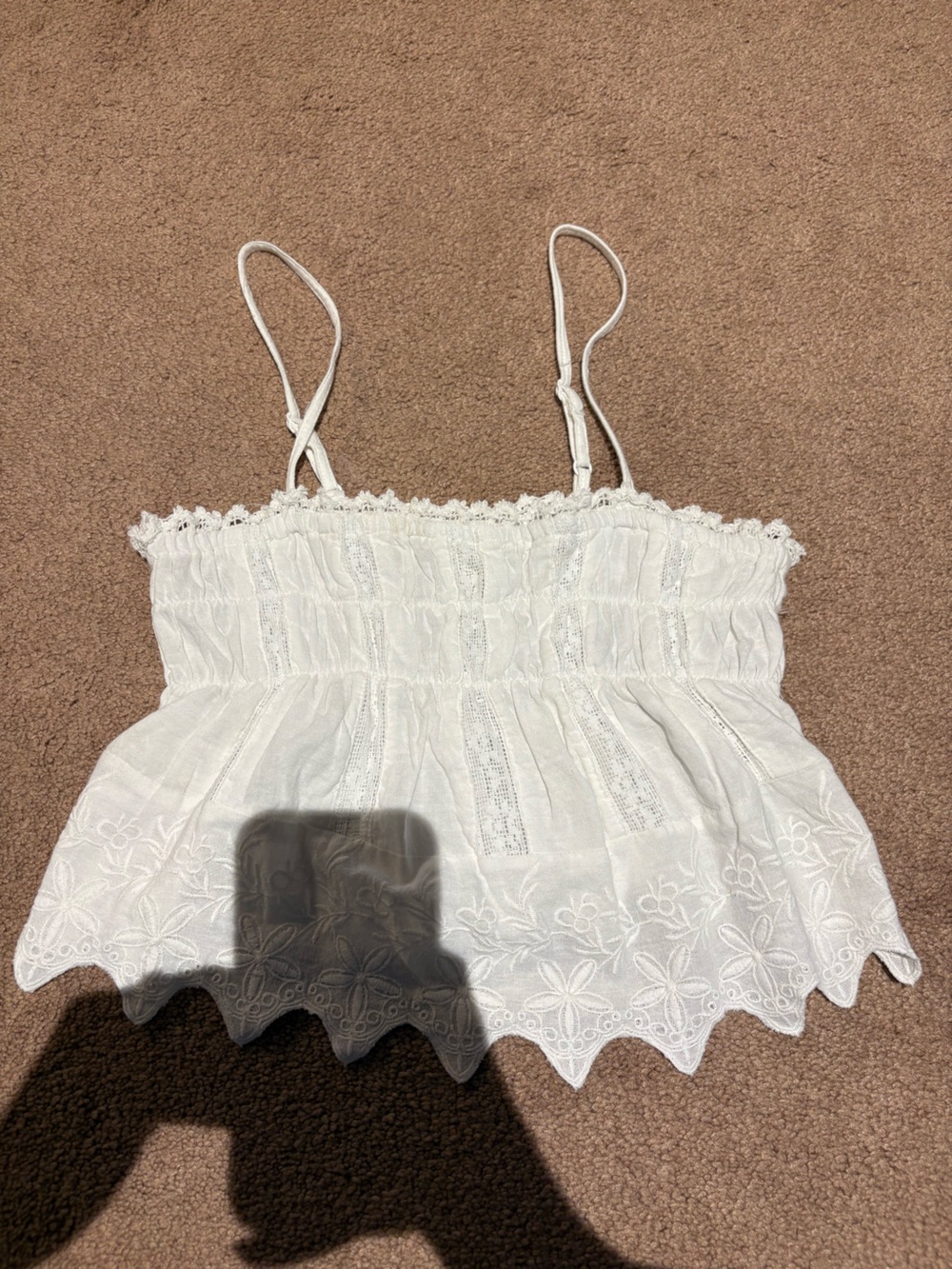 Sim and Sam White Lace-Trim Smocked Cami Top size small